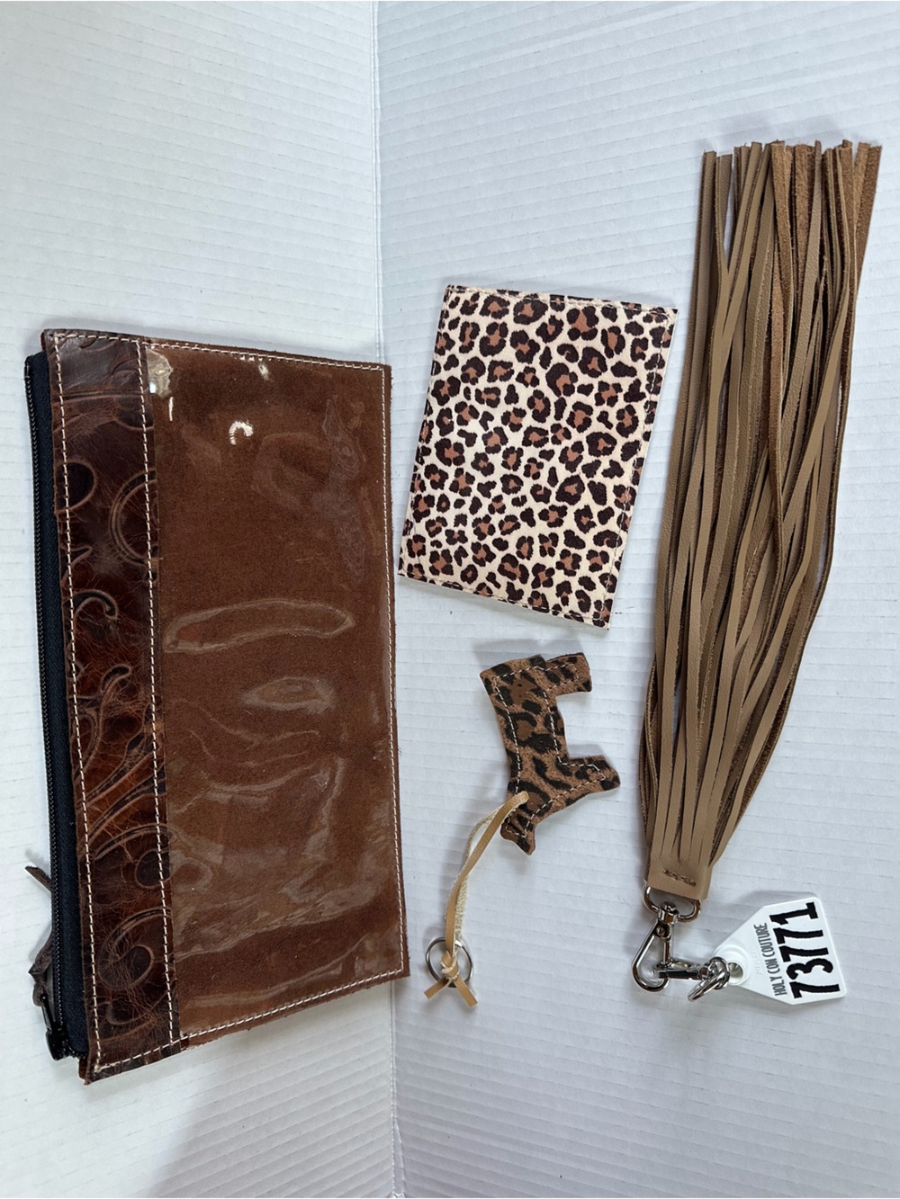Holy Cow Couture Leopard Accent Wristlet with Tassel Charm - Brown & Tan